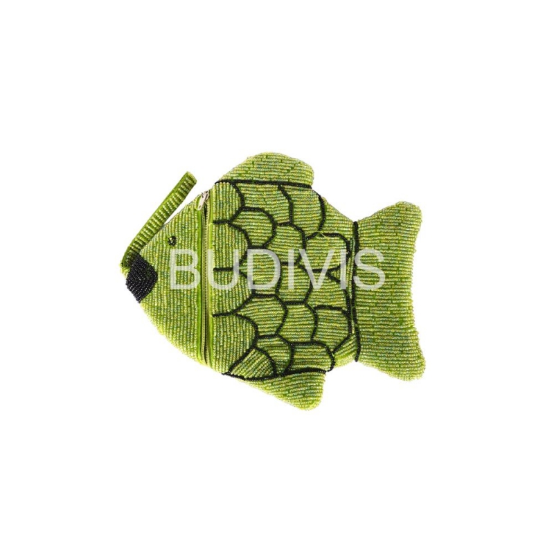 Green Fish Shape Beaded Wallet