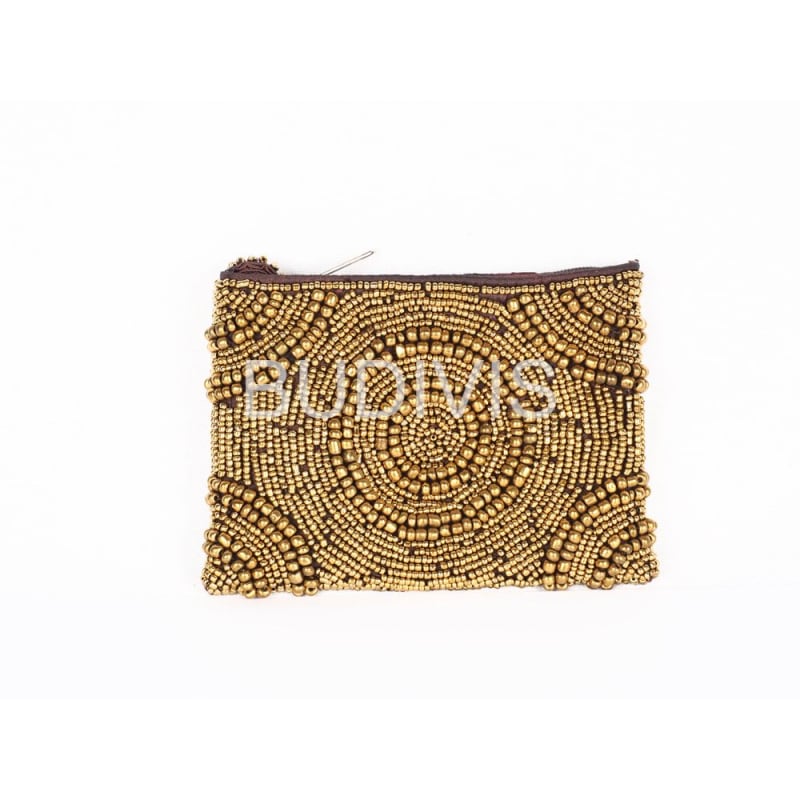 Gold Rectangular Beaded Wallet