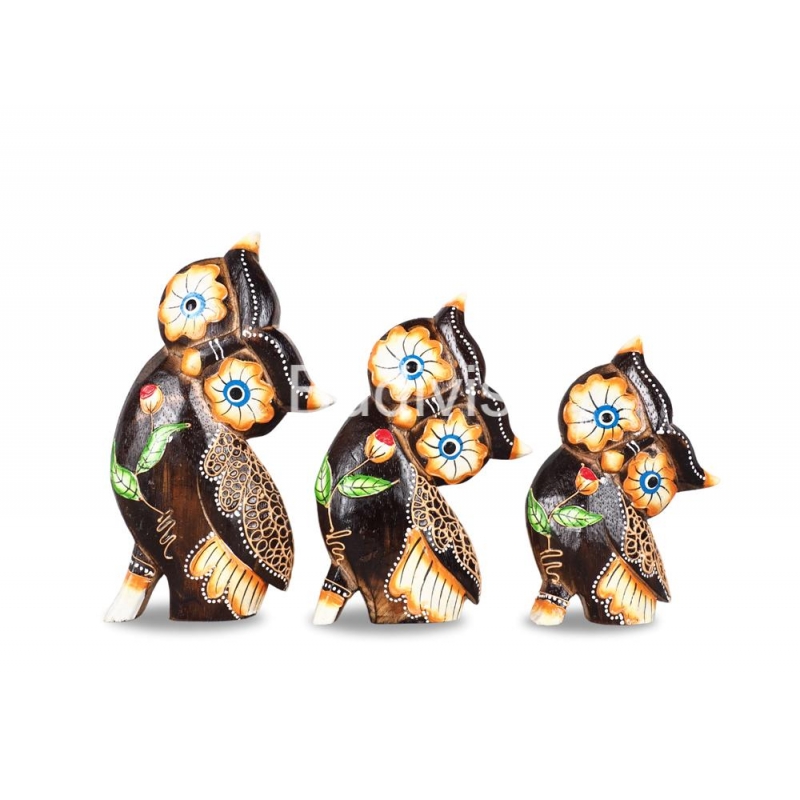 Wholesale Wooden Animal Figurine Owl Model Set 3