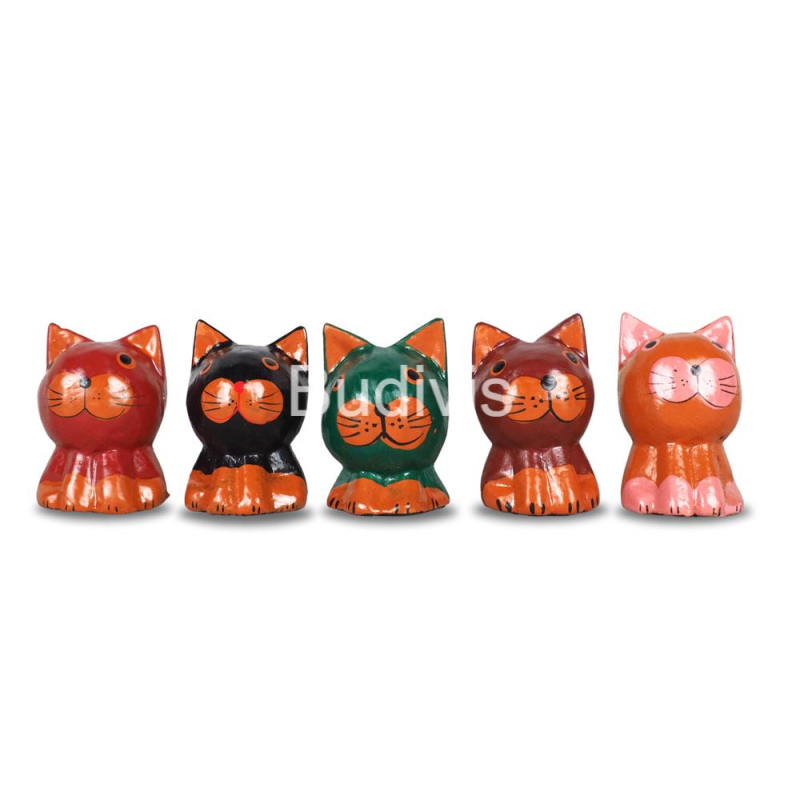 Wholesale Wooden Animal Statue Cat Model Set 5