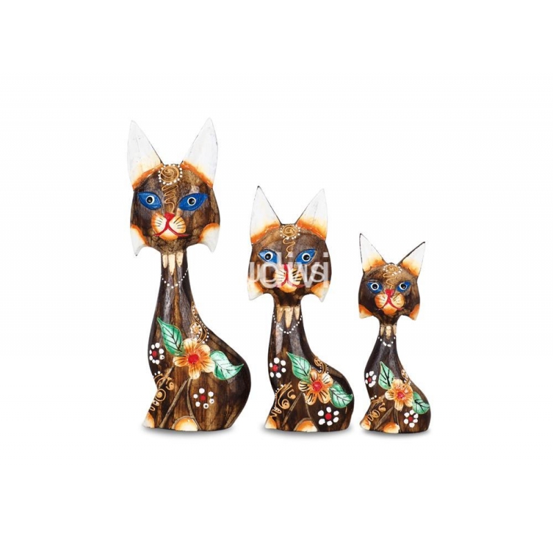 Wholesale Wooden Animal Statue Cat Model Set 3