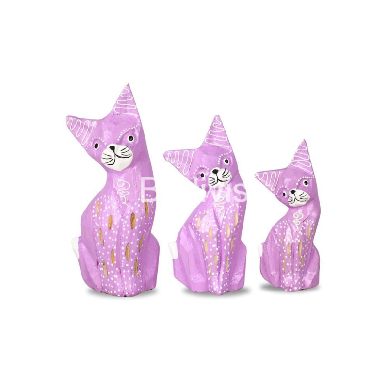 Wholesale Wooden Animal Statue Cat Model Set 3