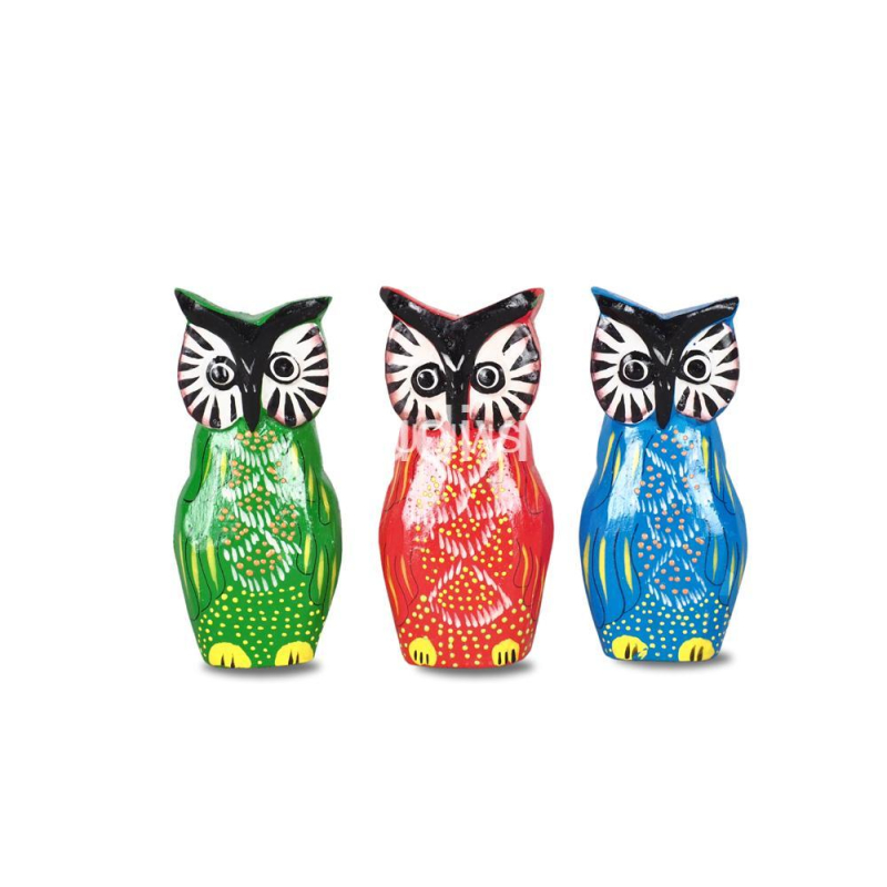 Wholesale Wooden Animal Statue Owl Model Set 3