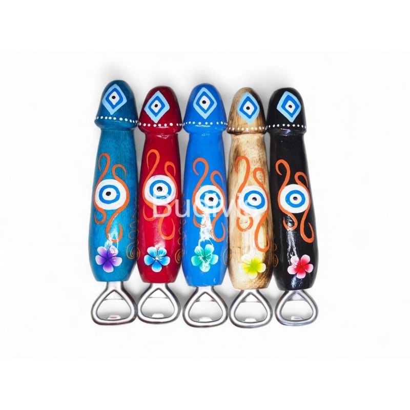 Wholesale Wooden Penis Bottle Oppeners with Blue Eye Painting on Top