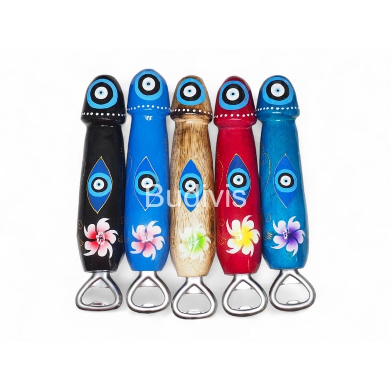 Wholesale Wooden Penis Bottle Oppeners with Blue Eye Painting on Top